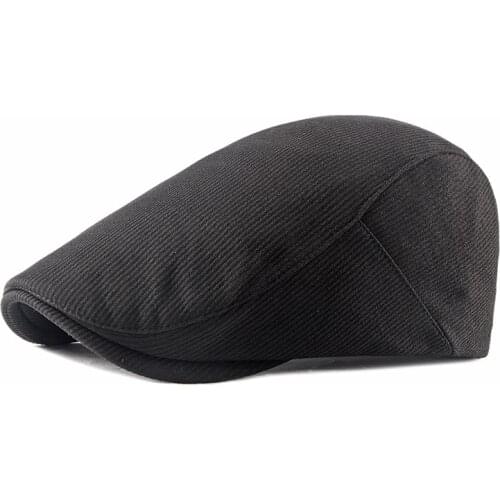 Retro Spring Autumn Beret Hat For Men Solid Black Flat Peaked Duckbill Cap Women Outdoor Golf Driving Herringbone Newsboy Hats