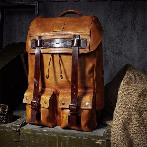 Classic business Backpack Mens casual minimalist computer bag Cow Leather large capacity backpack travel bag