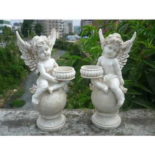 Creative Cupid Flower Fairy Resin Cute Angel Statues Candlestick Gardening Ornament Decor Yard Courtyard Sculpture Accessories