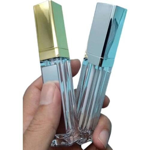 Square LED Lip Gloss Wand Tube with Light Mirror Shiny Gold/Silver Lid 7ml Empty Cosmetic Packaging Filling Container 20/50pcs