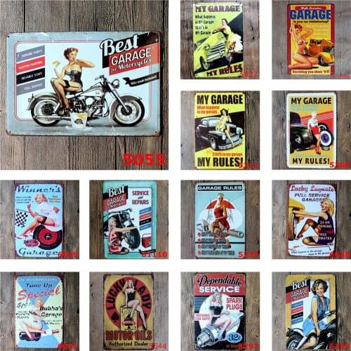 Best Garage for Motorcycles Vintage Metal Tin My Garage My Rules Sexy Lady Full Service Garage Bar Garage Decorative Metal Plate