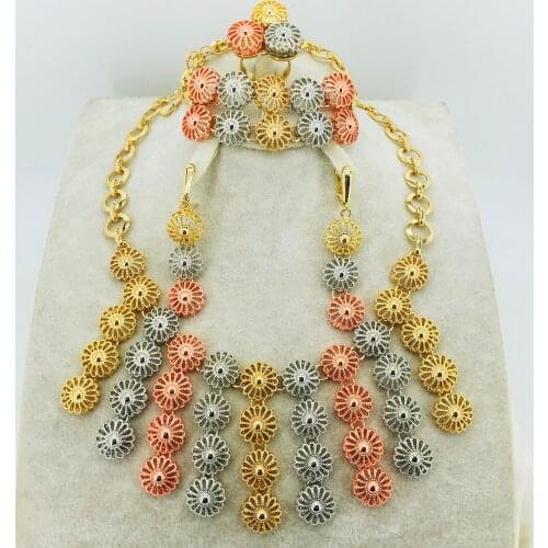 Fashion wedding Dubai Africa Nigeria Gold Earring Necklace romantic female bride jewelry Festival gift Travel Set
