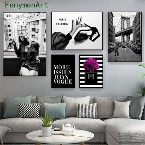 Fashion Vogue Posters Prints Flower Perfume Bottle Wall Art Canvas Painting coco Sexy Girl Wall Pictures For Living Room Decor