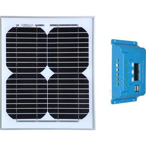 Mono Solar Panel18v 10W 12v Camping Kit Battery Charger Solar Charge Controller 12v/24v 10A PWM Light Caravan Car Lamp LED