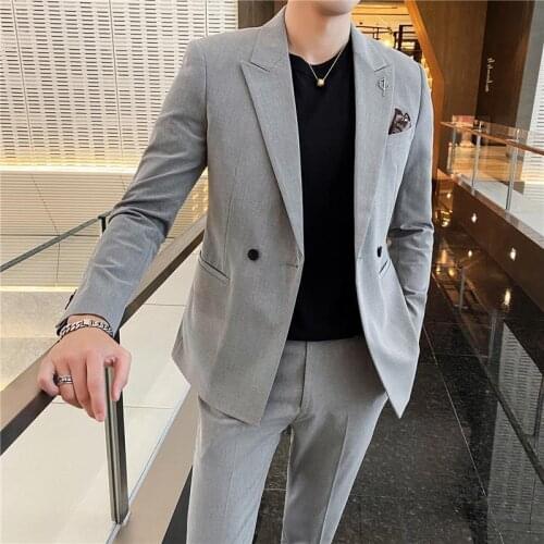 Mens Suits & Blazers Tailor Made Beige Mens Formal Suit Peak Lapel Two Button Wedding Tuxedos Groom Wear 2 Pieces Male Suit
