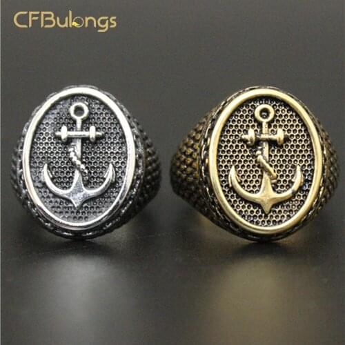 CFBulongs Fashion Personality Man Iron Chain Boat Sight Stainless Steel Gold Ring For Man`s Jewelry Drop Shipping