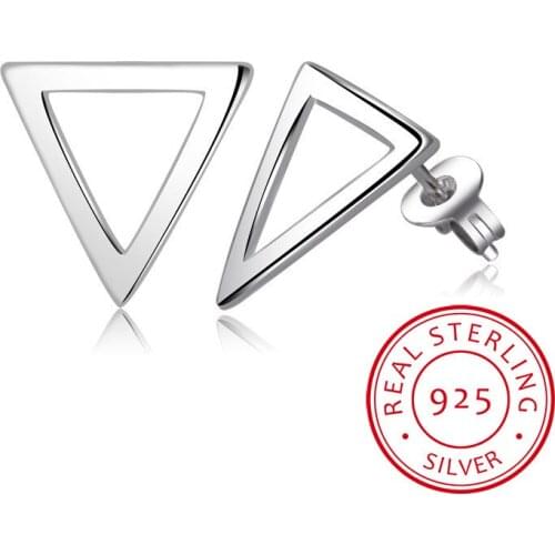 Real 925 Sterling Silver Tiny Triangle Stud Earrings for Women Minimalist Geometric Earrings Studs Statement Design