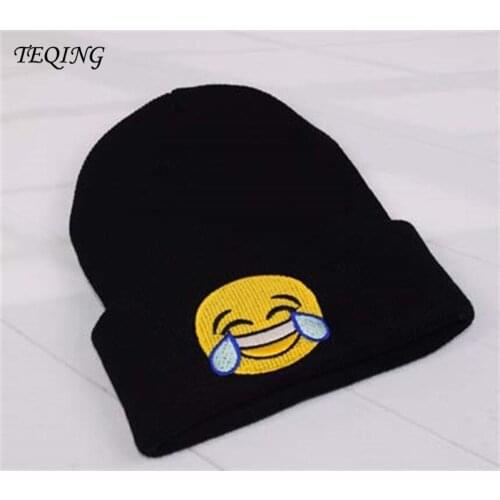 TEQING 2017 New Hat Smiling Face Embroidery Knitted Hat Men Women Black Hats Cap Autumn and Winter Couple Casual Hats Unisex