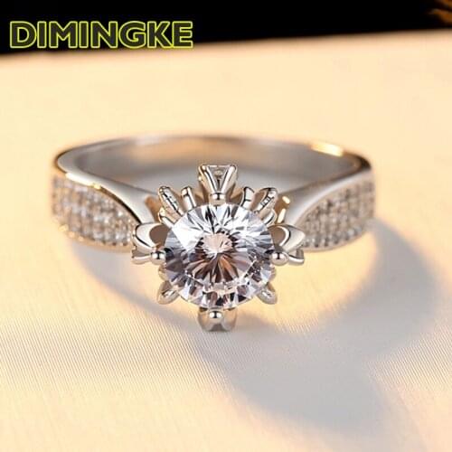 DIMINGKE Real 1 Carat D Color Moissanite Wedding Ring Passed the Diamond Test S925 Sterling Silver Jewelry