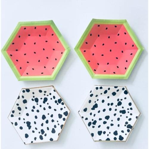 40PCS / LOT Disposable Party Paper Plate Red Watermelon Fruit Topic Plate Cake Plate Birthday Decoration
