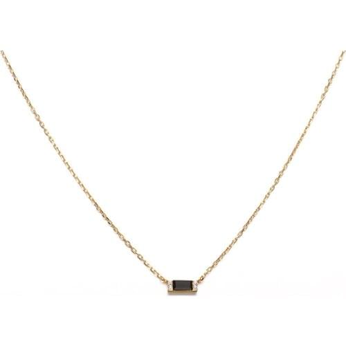 Natural crystal necklace female 925 sterling silver chain set choker necklace for women rectangle black agate delicate Jewelry