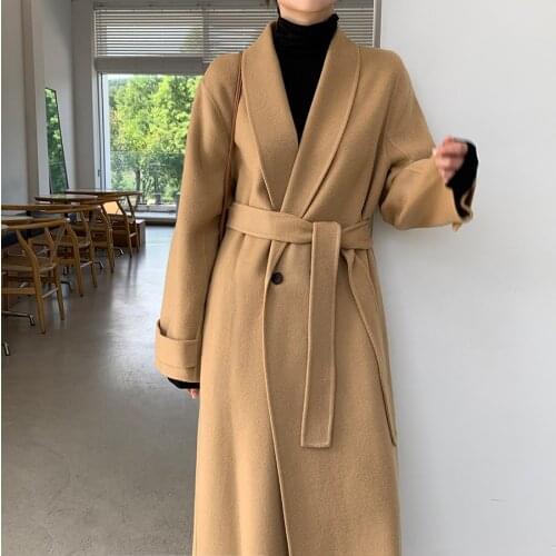 Women Elegant Thick Loose Coat with Belt Winter Long Woolen Korean Overcoat High Quality Casual Jacket Outerwear Plus Size Fall
