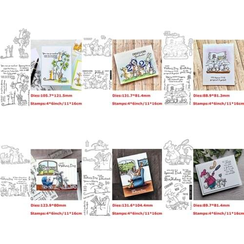 Lovely Mice Rabbit Flowers Couch Carpet Baby Cart Metal Cutting Dies and Clear Stamps Special Font Words 2021 Hot Sale