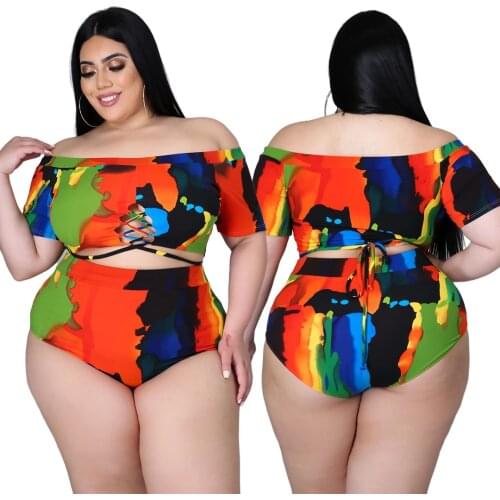 Plus Size Swimming Suit for Women Clothing Fashion Sexy Youth Printing Straps Hollow Shoulder Open Back Tight Party Wholesale