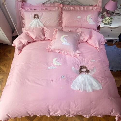 2020 Luxury 100% Cotton Lovely Princess Bedding Set lace embroidery Duvet Cover Bed Sheet Pillowcases Twin Queen Size 4Pcs