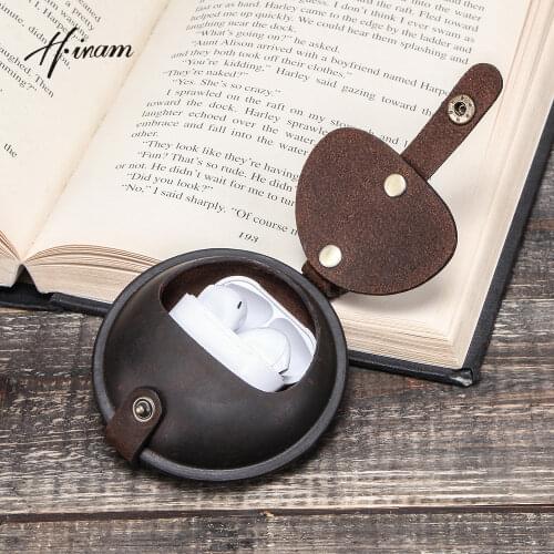 Retro luxury genuine cowhide leather small coin purse women vintage wireless earphone cases for airpods pro casual hasp mini bag