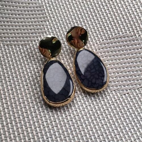 Natural Black Agates Stone Egg Shape Drop Earrings Jewelry Accessories Gifts for Women Wholesale