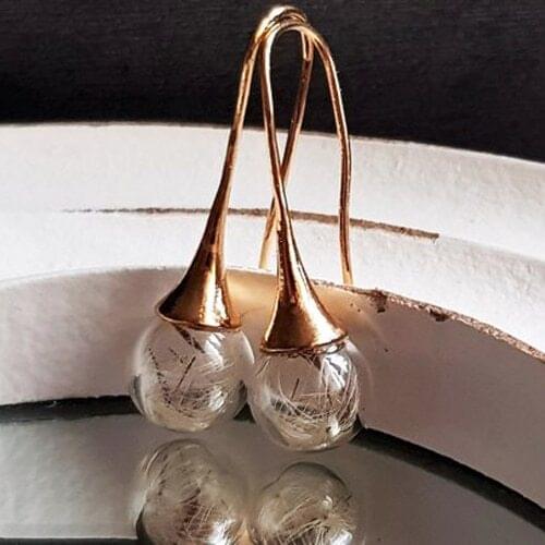 2Pairs Real Dandelion Glass Ball Earrings Fashion Drop Shape Earrings Jewelry For Women Girl Glass Bottle Earring Dangle Jewelry