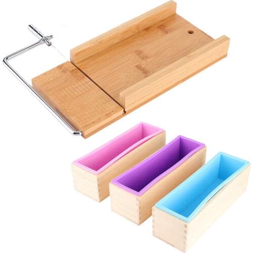 1200ml DIY Silicone Soap Making Mold Wooden Box Set Manual Soap Cutter with Scale Kitchen Baking Tool Modelling Decor