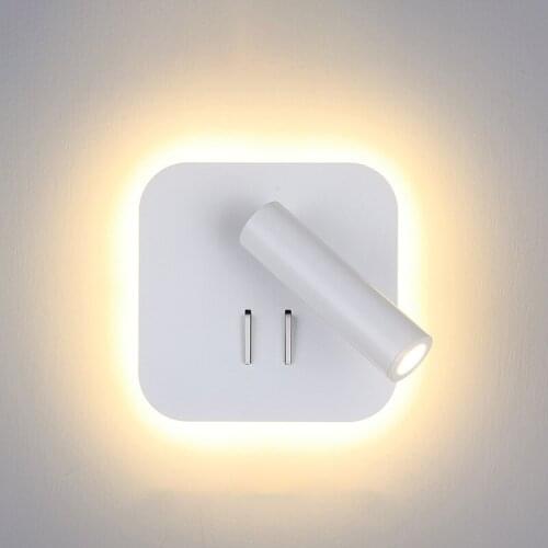 LED Wall Lamps 3W Rotaing indoor light 6W backlight bedroom Study living room Sconce Adjustable With Switch Bedside Wall light