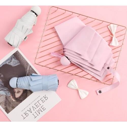 Fresh solid color 8 bone five fold black plastic umbrella sun protection UV umbrella female personality creative umbrella