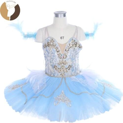 FLTOTURE Adult Pale Blue Tutu Skirts Sleeping Beauty Dance Stage Costumes Classical Pancake Skirt Kids Blue Bird Lace Tutus