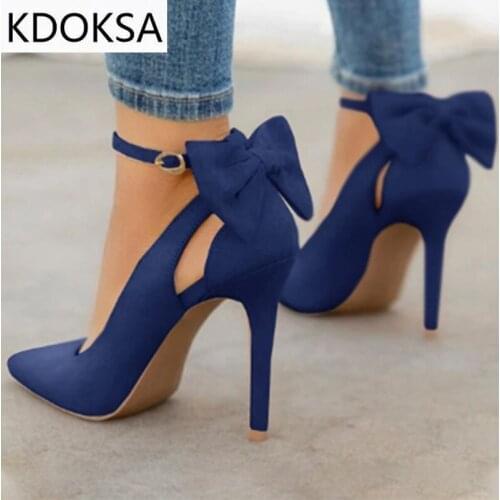 Women Pointed Toe High Heels Woman Thin Heels Ladies Sexy Pumps Ladies Buckle Strap Female Fashion Bowknot Shoes Plus Size