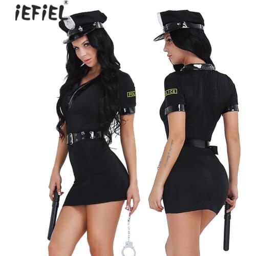 Womens Naughty Lingerie Sissy Dress Outfits Clubwear Halloween Cosplay Policewoman Uniform Sexy Role Play Costumes Erotic Dress