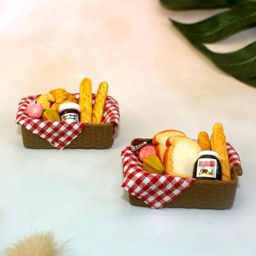 1 Set 1/12 Scale Miniature French Bread Toast Fruit Jam Basket for Dollhouse Kitchen Play Toys Pretend Food Accessories