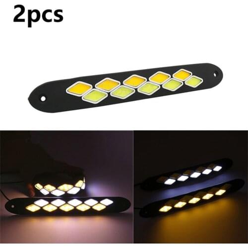 2PCS Car DRL Turn Signal Bendable LED Daytime Running Light 12V Waterproof COB White and Yellow Light