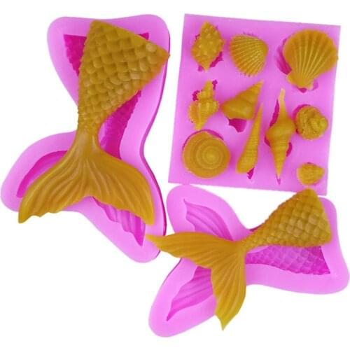 5 Styles Marine Organisms Series Silicone Cake Decorating Moulds 3D Mermaid Tail Fondant Cupcake Mold DIY Handmade Soap Mold
