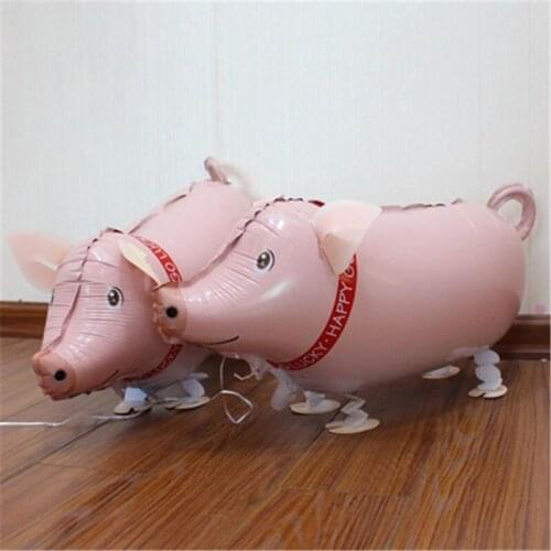 59*30cm Cute Little Pink Pig Walking With Helium Balloons Kids Toy Pet Balloon Childrens Day Decorative Balloons