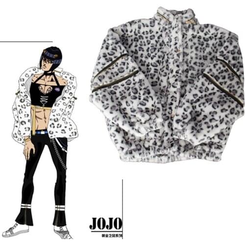 Anime JoJos Bizarre Adventure Golden Wind Bruno Bucciarati Cosplay Costume Coat Autumn Winter Faux Fur Jacket Plush Overcoat