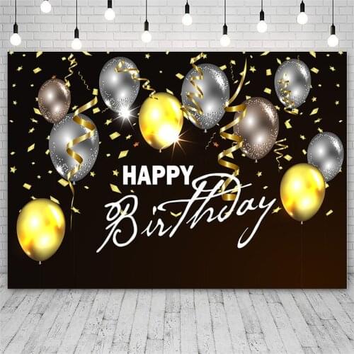 Avezano Backdrops Happy Birthday Golden Balloons Children Black Photography Backgrounds Photo Studio Photozone Photocall Decor