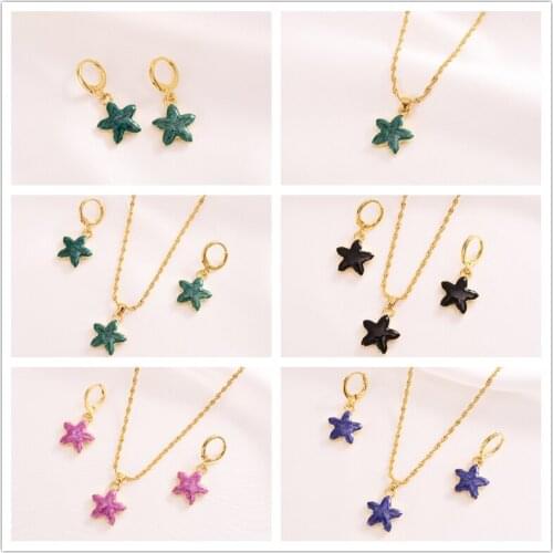 Bangrui New Trendy Cute Elegant Multicolor Star Pendant Necklaces Earrings For Women Fashion Accessories Jewelry Sets