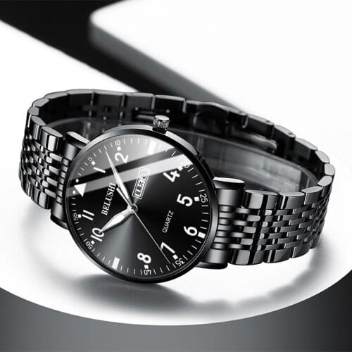 Summer new mens watch business casual quartz watch waterproof luminous week date steel band trendy watch