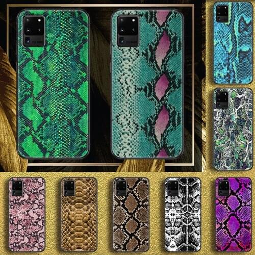 Snake skin print Phone case For Samsung Galaxy Note 4 8 9 10 20 S8 S9 S10 S10E S20 Plus UITRA Ultra black silicone funda art