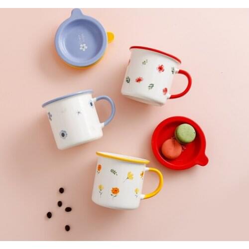 2021 New Korean Lovely Creative Ceramic Cup Simple Flower Mug Household Ceramic Cup with Cover