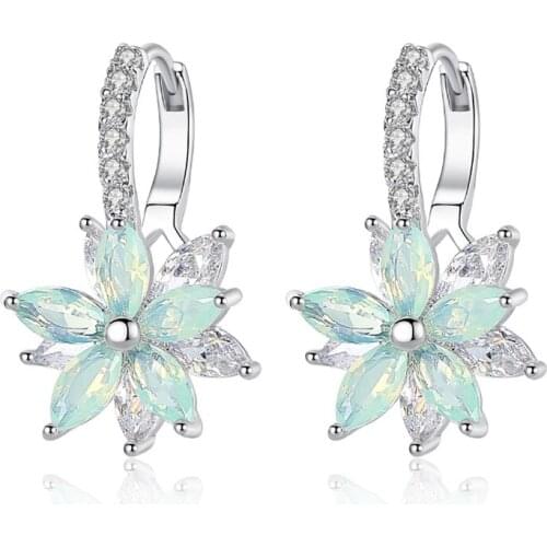 Flower Earrings with box Sky Blue Rhinestone Stud Earring Cubic Zirconia Snowflake Studs for Women Girl Jewellery Christmas gift