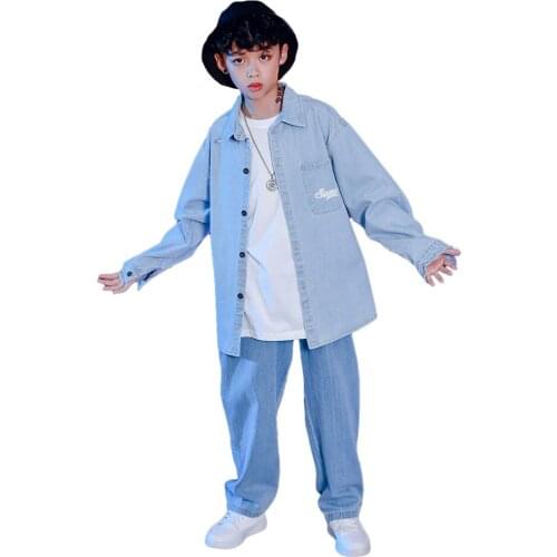 Lolanta 2Pcs/3Pcs Boys Denim Coat Long Sleeve Jacket Pants Clothes Sets Children Hip Hop Dance Costume
