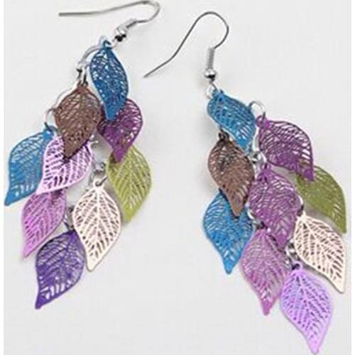 Filigree Leaf Pendants Multi Colors Drop Earrings for Women Girls Trendy Pendants Dainty Sweet Earrings Spring Summer Jewelry