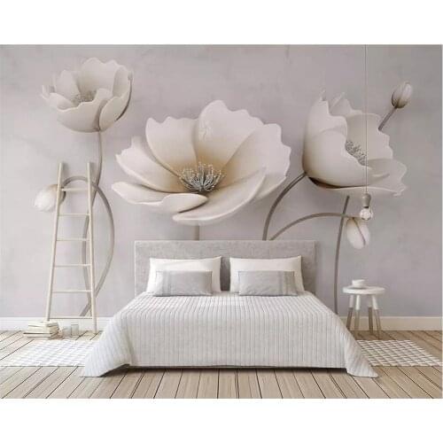Beibehang Living room bedroom wallpaper photo Nordic elegant flower marble texture 3d stereo TV background wall 3d wallpaper