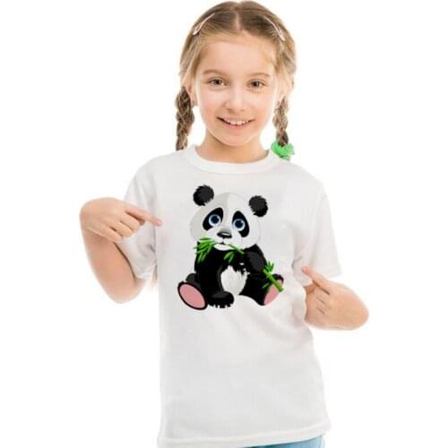 2019 New Kids Tshirt Boys Girls Panda Cartoon Cute Animal Print Short Sleeve T-shirt Children Fashion O-neck White Tees Tops