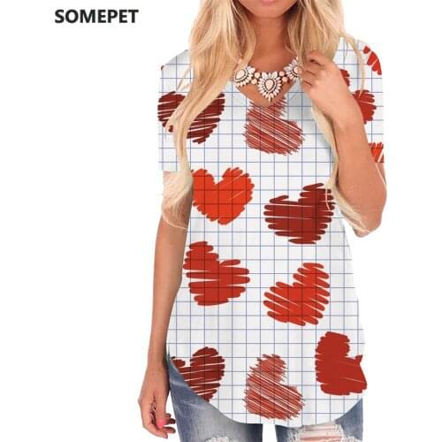 SOMEPET Love T Shirt Women Graphics T-shirts 3d Painting V-neck Tshirt Creativity Tshirts Printed Womens Clothing Hip hop