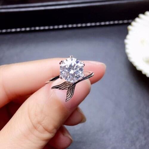 Fishtail crackling moissnite gem ring for girl silver jewelry gift birthday party fine jewelry 925 sterling silver