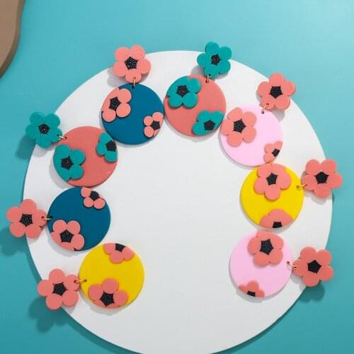 Lifefontier Colorful Flowers Clay Drop Earrings for Women Girls 3D Flower Geometric Round Polymer Clay Dangle Earrings Jewelry