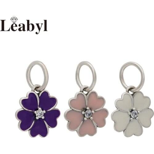 Leabyl Classic Purple Five Piece Heart Flower Charm Pendant for DIY Bracelet Bangle Making Fashion Plant Bead with White Crystal