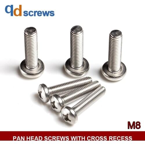 M8 Common Stainless Steel Pan head screws with cross recess phillips Round Head Screw GB818 DIN7985 ISO 7045