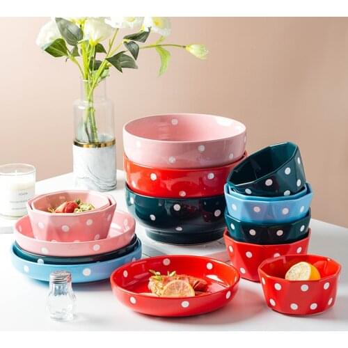 Wave Dot Bowls And Dishes Ceramic Household Hand-painted Wave Dot Creative Ins Pasta Plate Dessert Plate Tableware