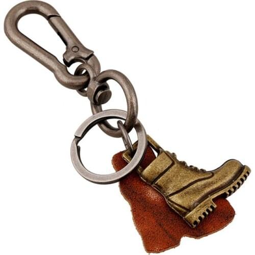 Fashion Men Car Keychain KeyRing Metal Military Boots Charm Bag Accessories Shoes Cowhide Leather Key Ring Vintage Punk Jewelry